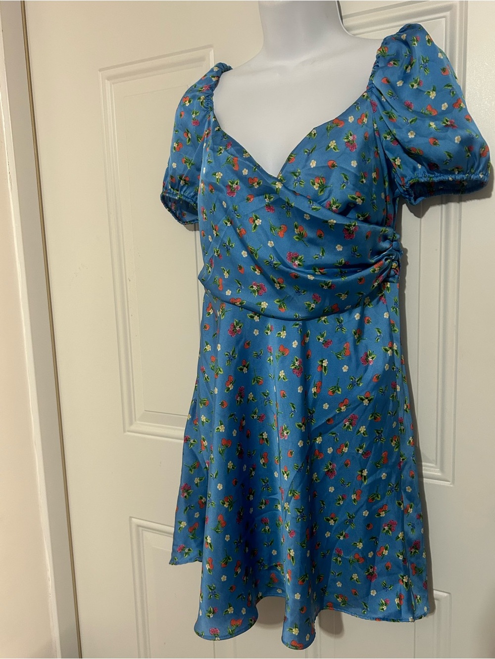 Zara Blue Floral Puff Sleeve Mini Dress
